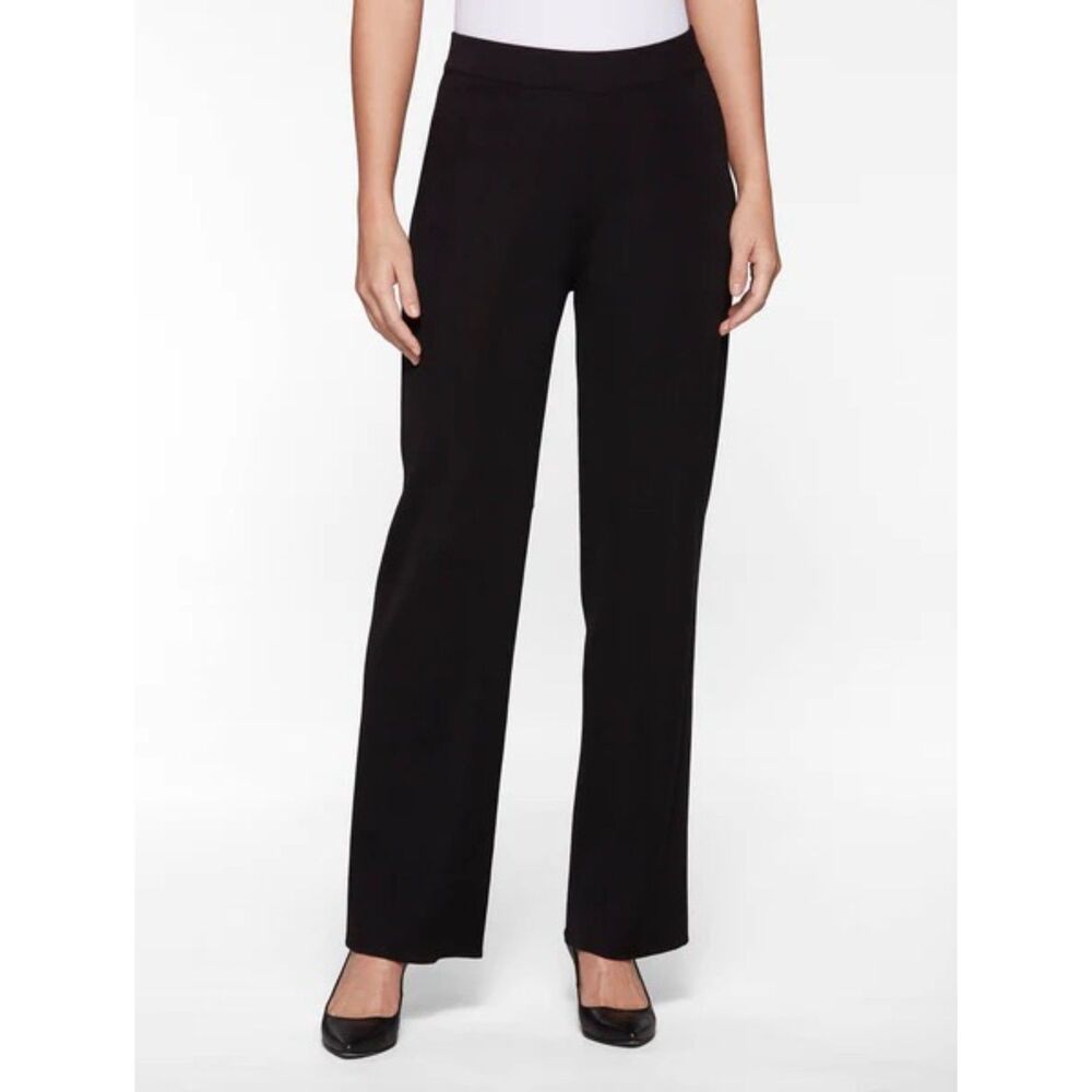 Misook Fluid Knit Black Pull On Wide Leg Pants Large Office Work Career